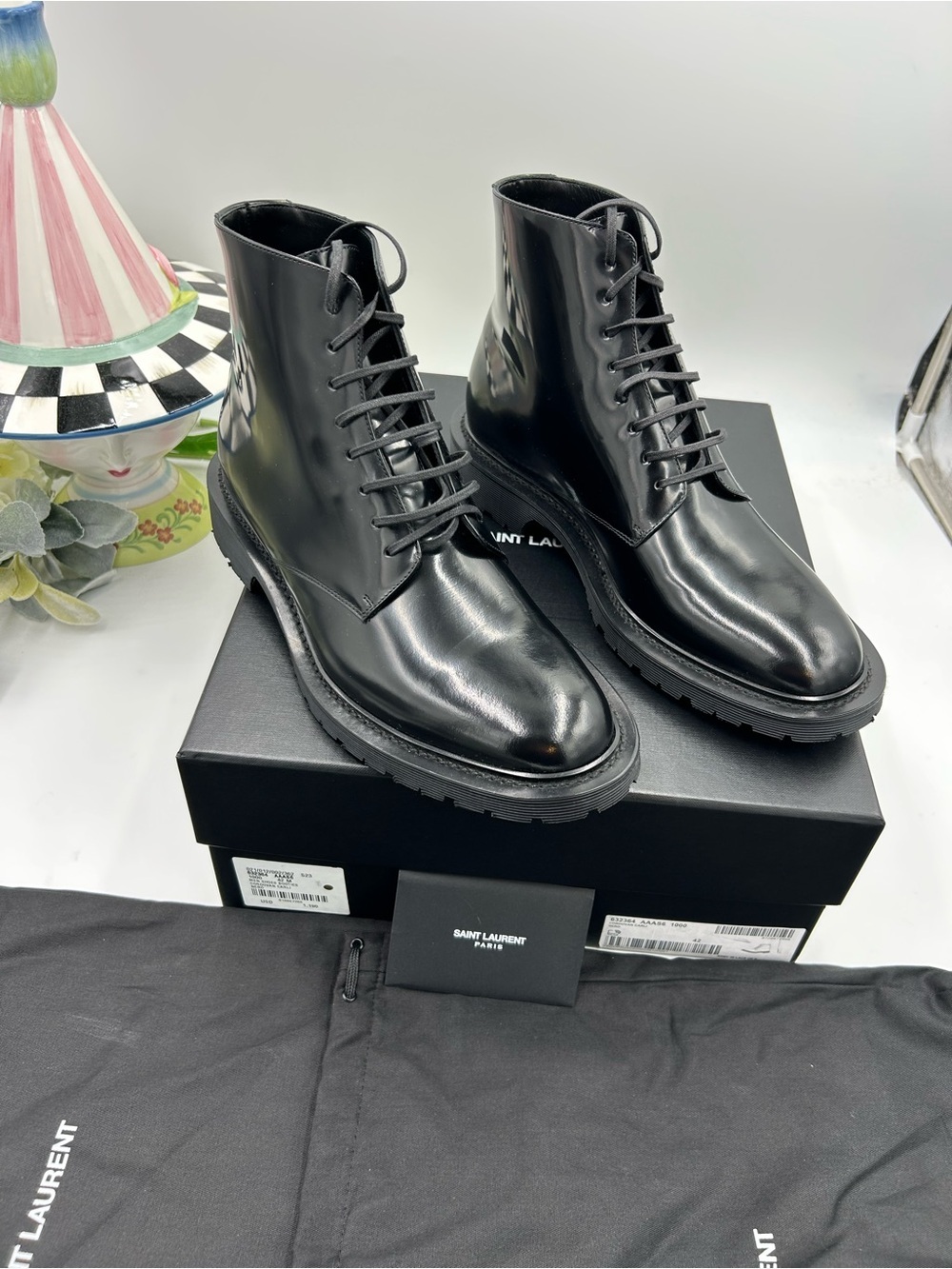 Men's Saint Laurent combat boots size 42 made in Italy NWT - Picture 2 of 12